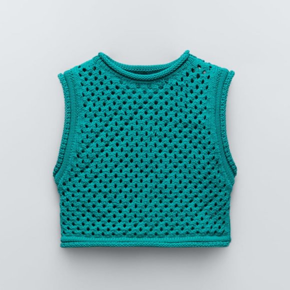 Zara Tops - NWT Zara Green Sleeveless Knit Cropped Vest, L
